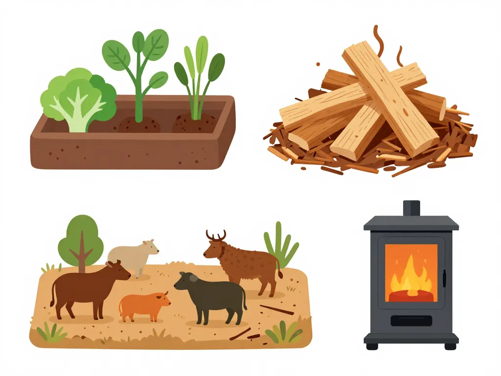 Diagramme usages copeaux de bois jardin animaux chauffage