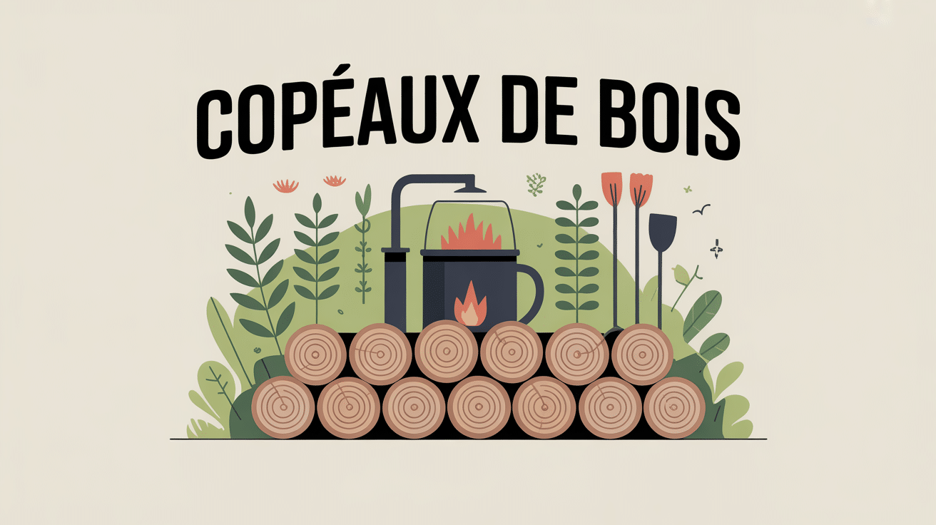 Illustration usages copeaux de bois jardin litière chauffage