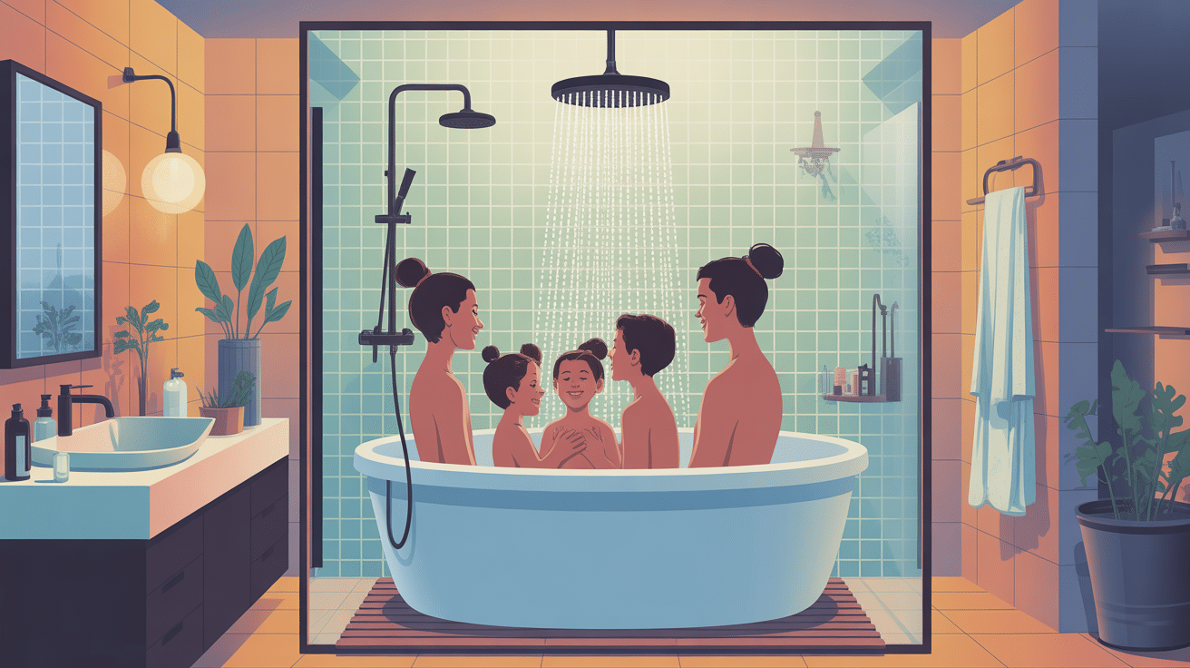 Illustration douche antidérapante familiale salle de bain