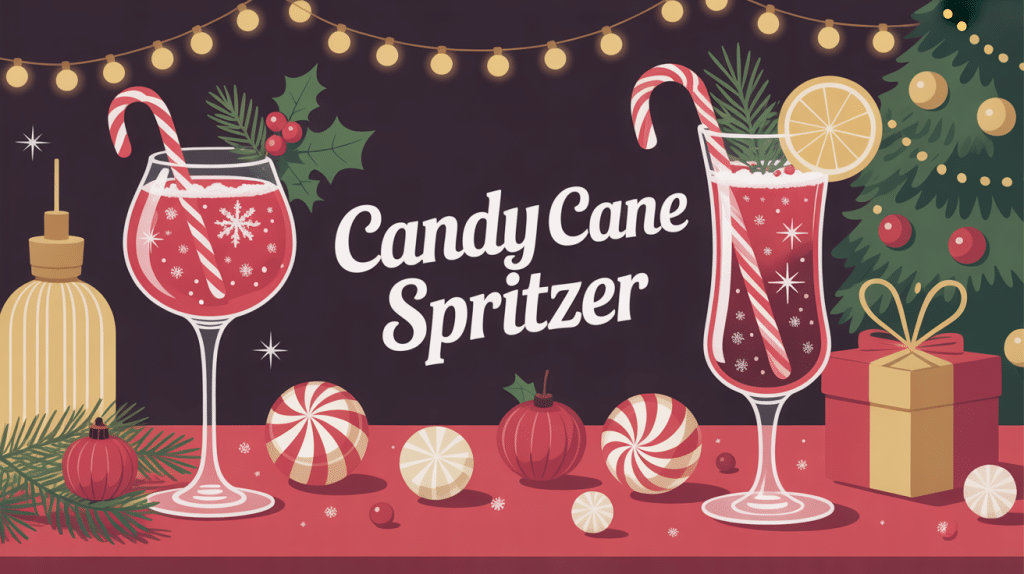 Le cocktail au bonbon candy cane spritzer ambiance fête avec bonbons et fruits