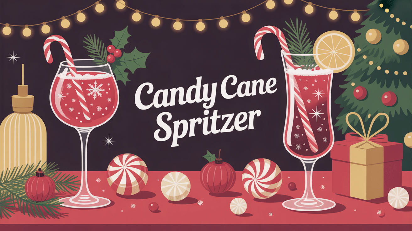 Le cocktail au bonbon candy cane spritzer ambiance fête avec bonbons et fruits