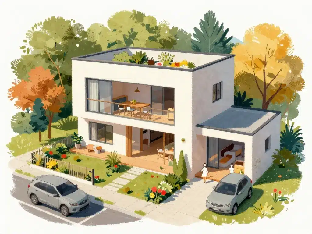 Maison compacte jardin terrasse terrain 200m2