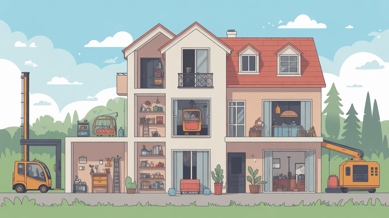 Monte charge maison dans maison moderne vue en coupe