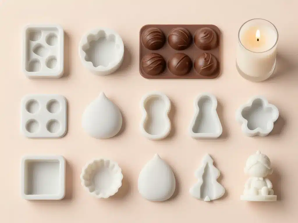 Scène produits moule silicone sur mesure : pièces, chocolat, bougies, déco