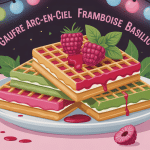 recette gaufre arc en ciel framboise basilic assiette vue du dessus