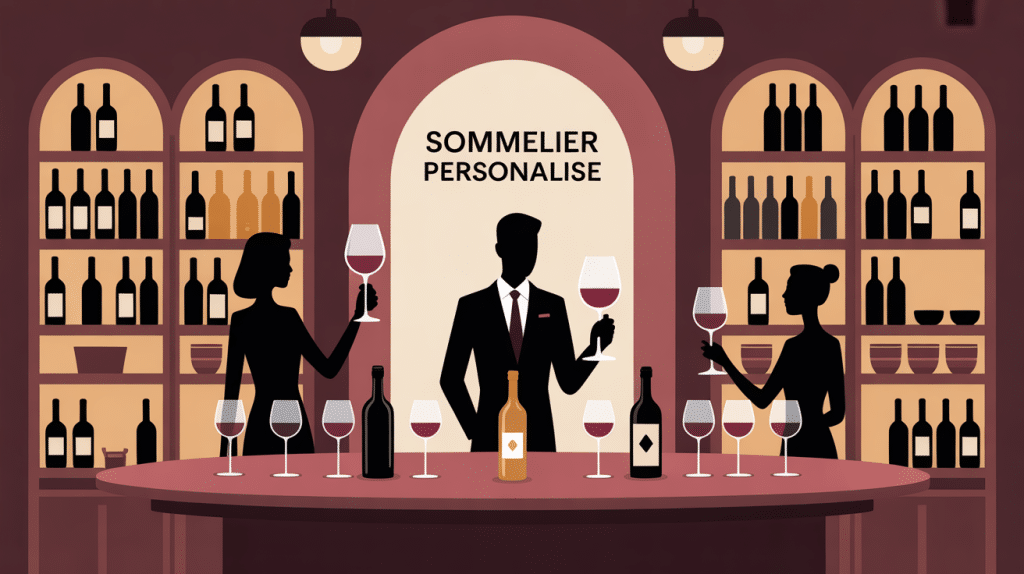 illustration sommelier personnalisé table dégustation cave raffinée