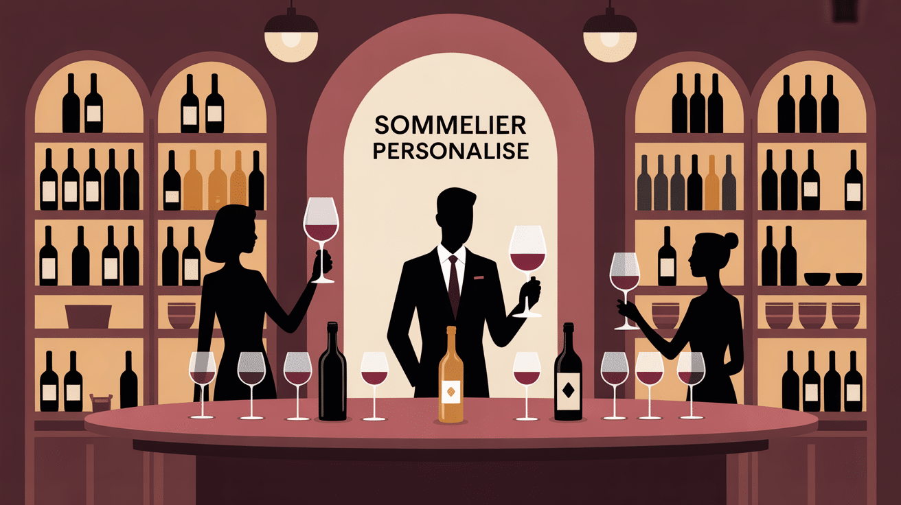 illustration sommelier personnalisé table dégustation cave raffinée