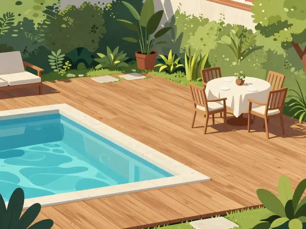 terrasse avec piscine en bois moderne et harmonieuse