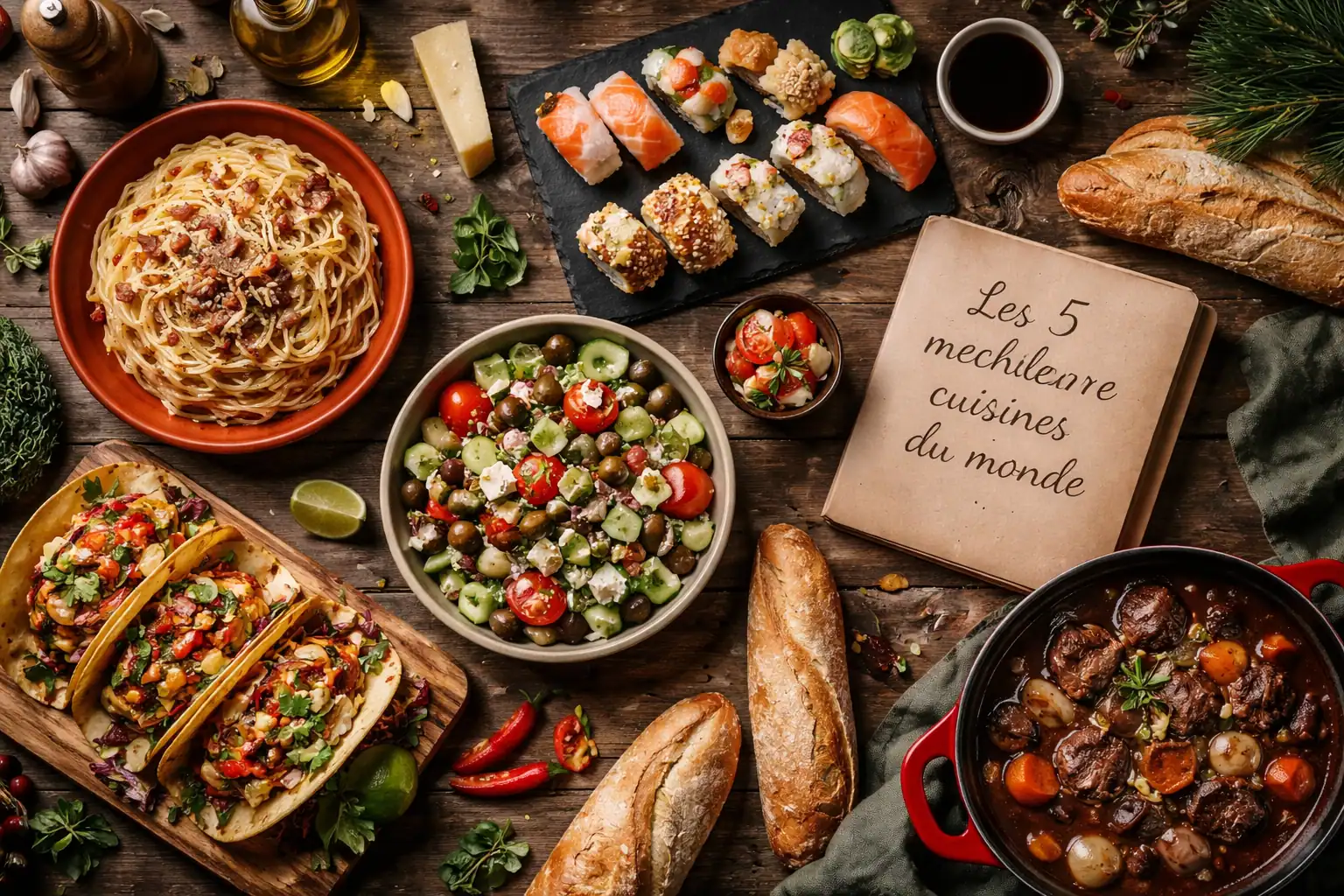 Les 5 grandes cuisines du monde sur une table