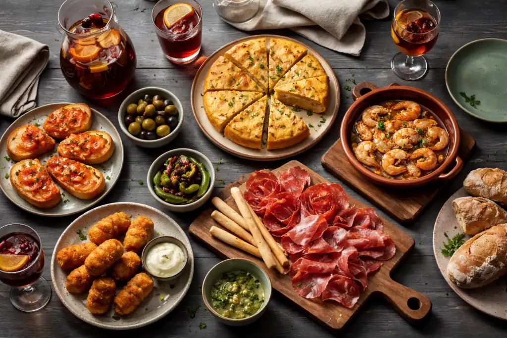 recette des tapas espagnol sur grande table
