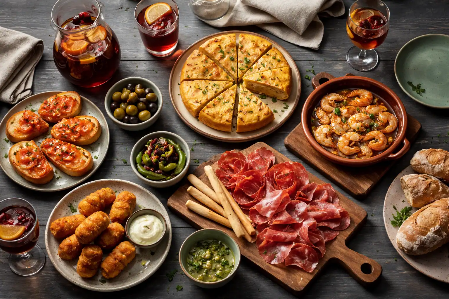 recette des tapas espagnol sur grande table
