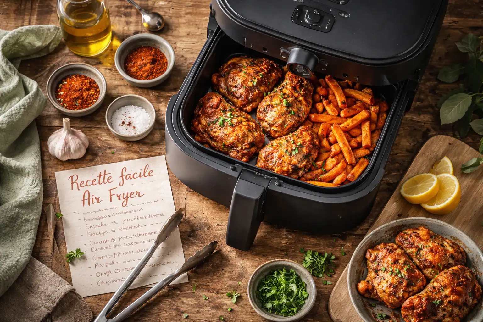 recette facile air fryer frites patates douces poulet