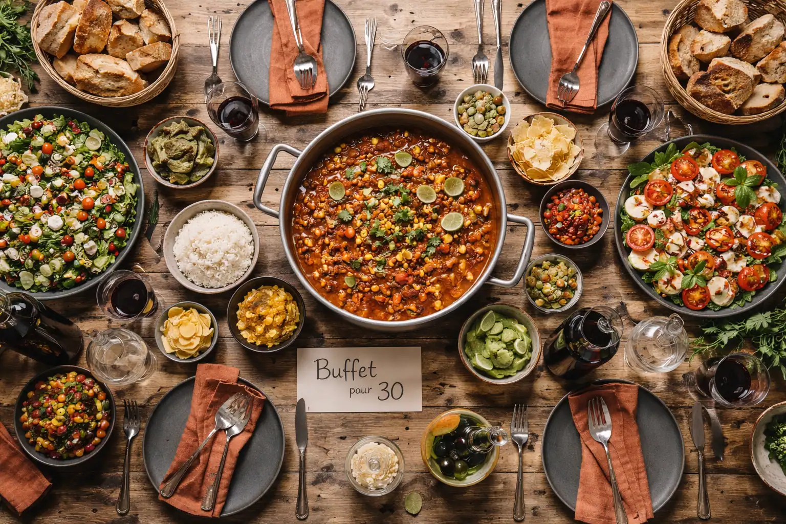 repas pour 30 personnes grande table buffet