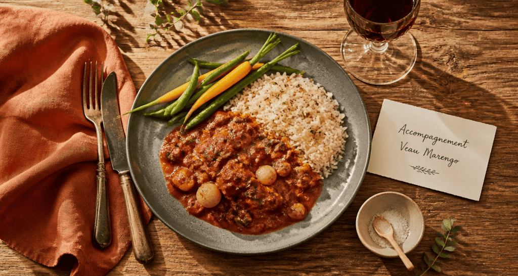 accompagnement pour veau marengo sur table rustique
