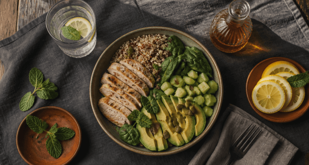 aliment pour perdre le ventre sur table en bois