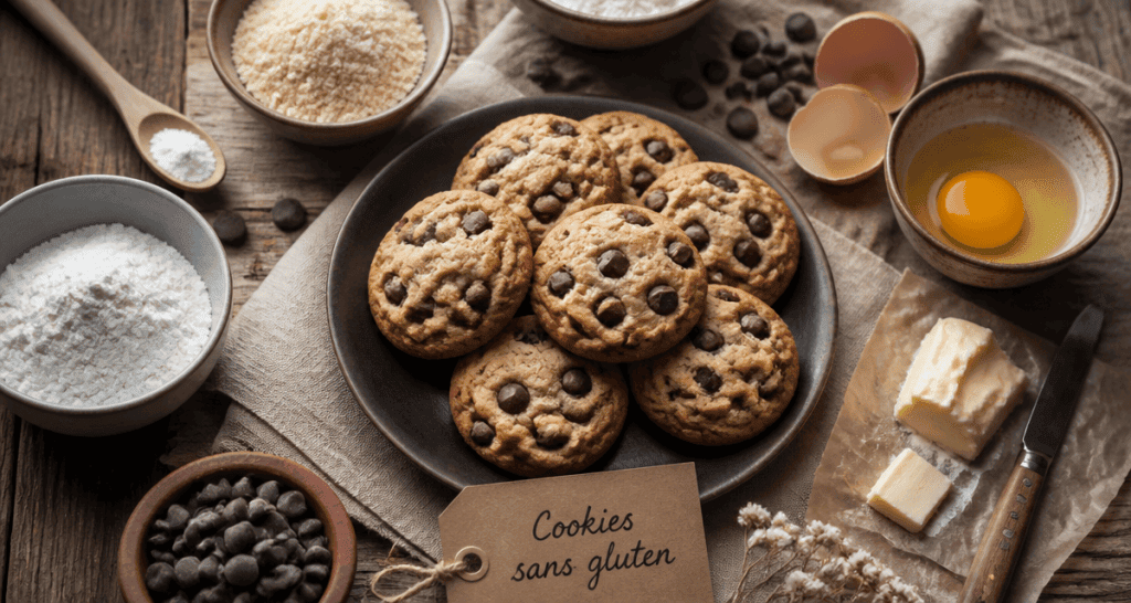 Cookies sans gluten moelleux sur table en bois