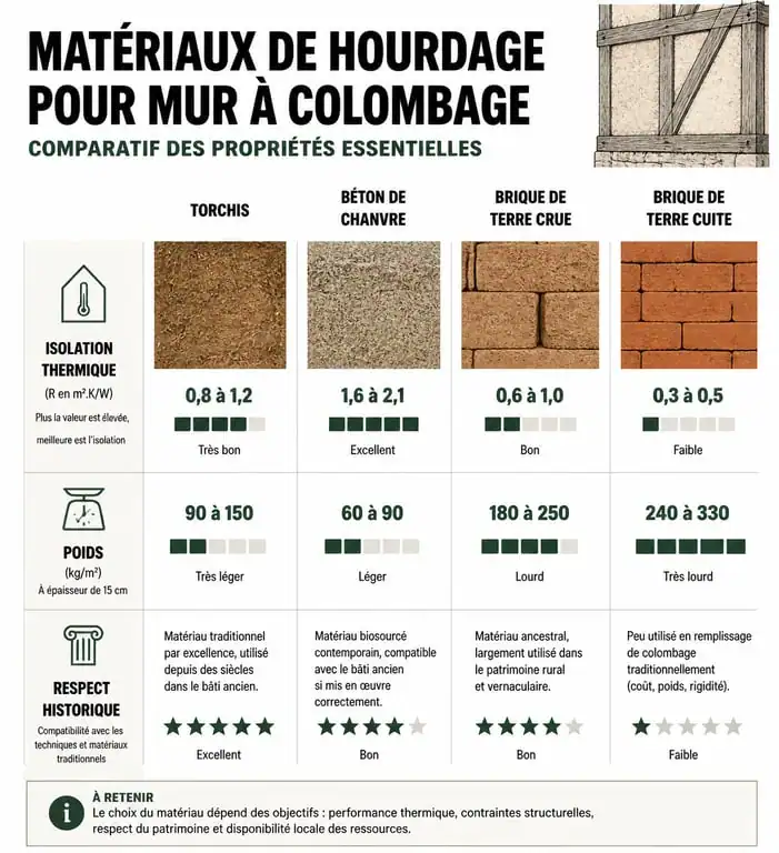 Comparatif des matériaux de hourdage pour la rénovation d'un mur à colombage