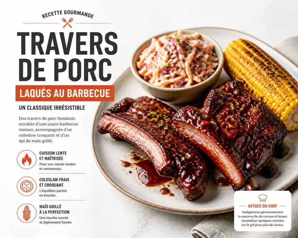 Assiette de travers de porc au barbecue avec coleslaw et maïs, accompagnement ribs idéal