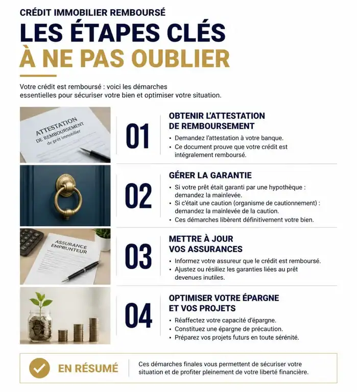Infographie des démarches après avoir fini de payer son crédit immobilier