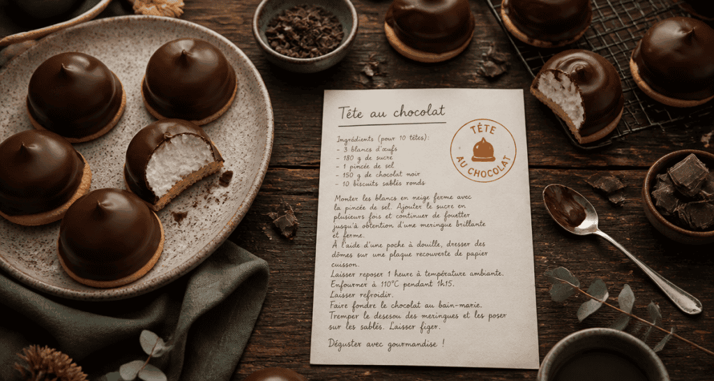 gateau tete de négre nouveau nom, dômes chocolat meringue sur biscuit artisanal