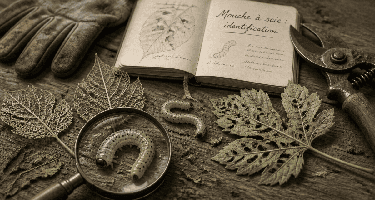 Mouche à scie sur feuilles squelettisées