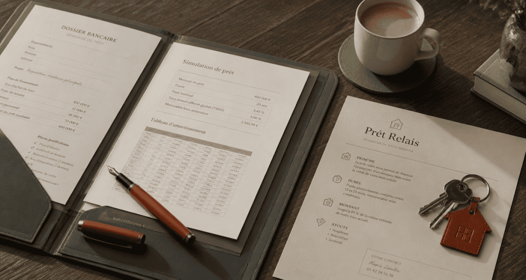 quel est la meilleure banque pour le prêt relais, dossier et clés sur table