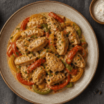 recette poulet poivron en sauce, assiette colorée