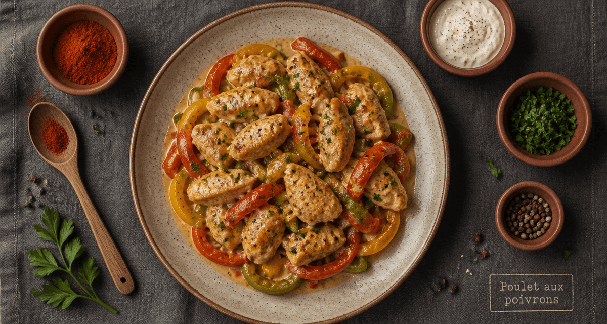 recette poulet poivron en sauce, assiette colorée