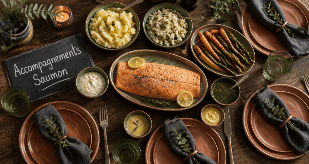 Saumon au four accompagnement sur table conviviale