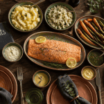 Saumon au four accompagnement sur table conviviale