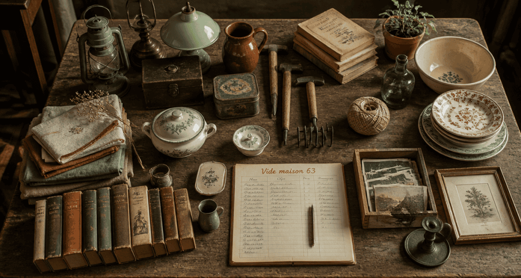 vide maison 63 table objets anciens