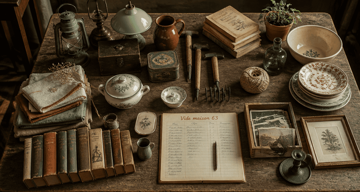 vide maison 63 table objets anciens