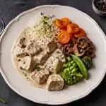 blanquette de veau accompagnement avec riz et légumes