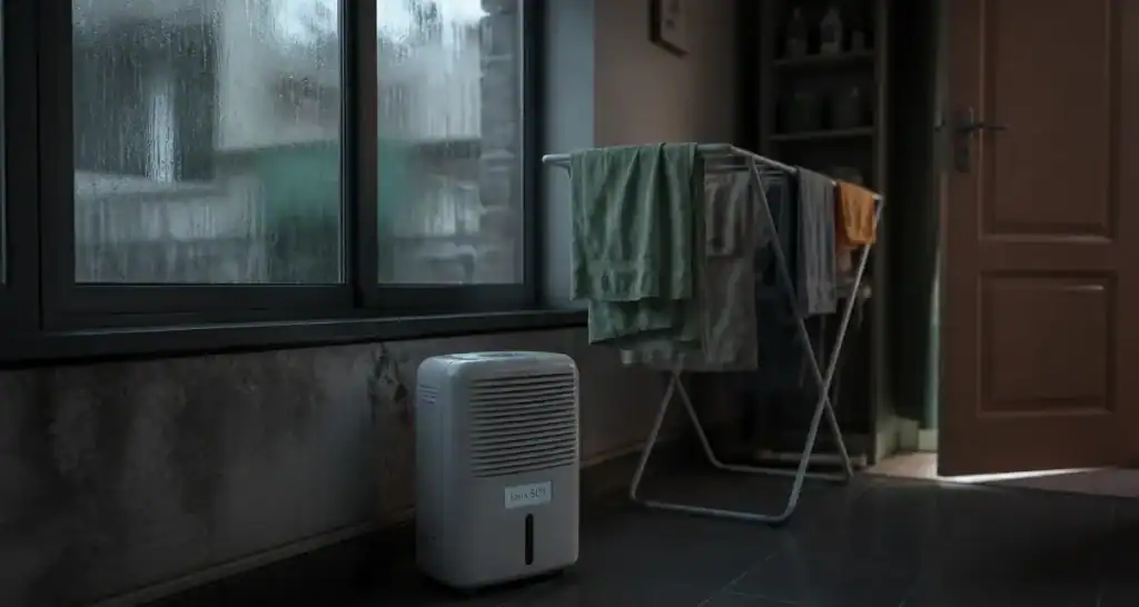 Comment déshumidifier une pièce : buée sur fenêtre, traces d’humidité, déshumidificateur.