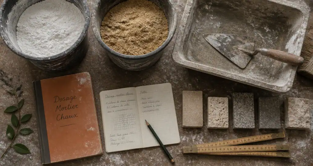dosage mortier chaux pour mur en pierre, outils et matériaux