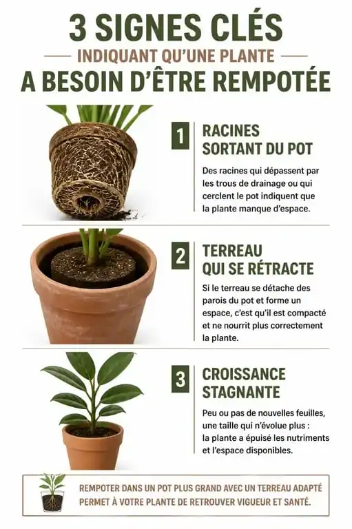 Infographie montrant quand rempoter une plante pour assurer sa croissance