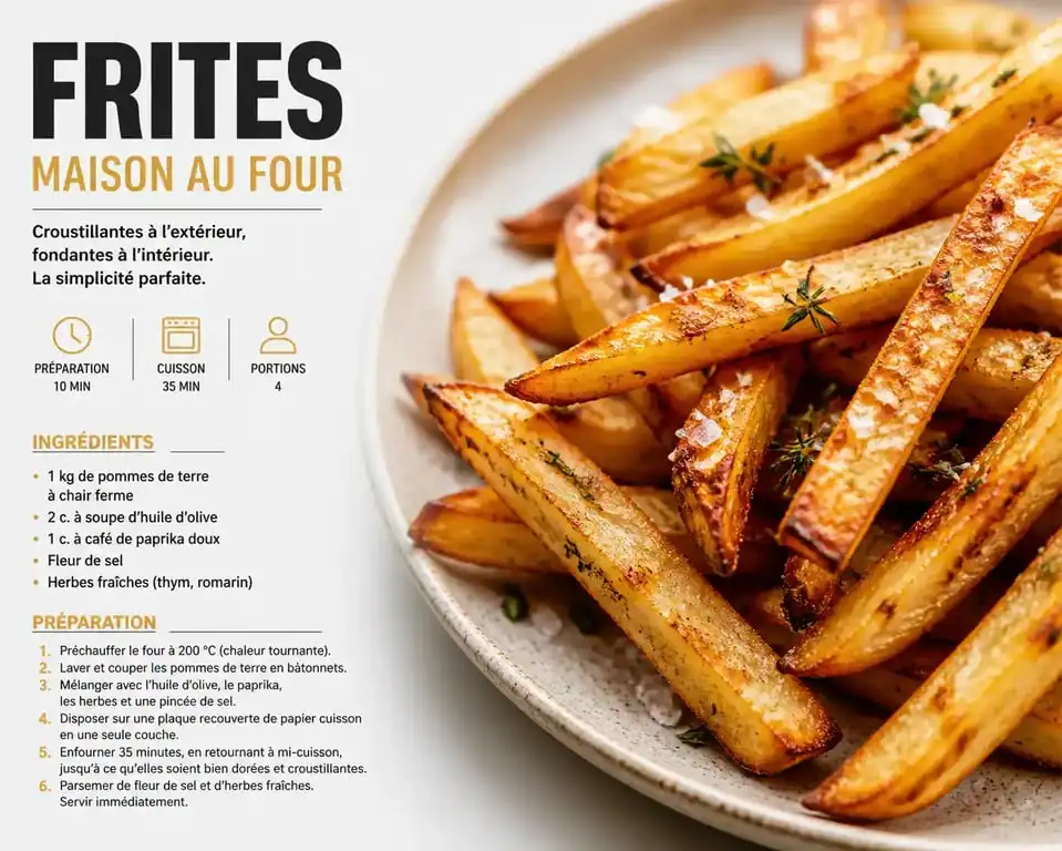 Frites maison croustillantes cuites au four dans une assiette
