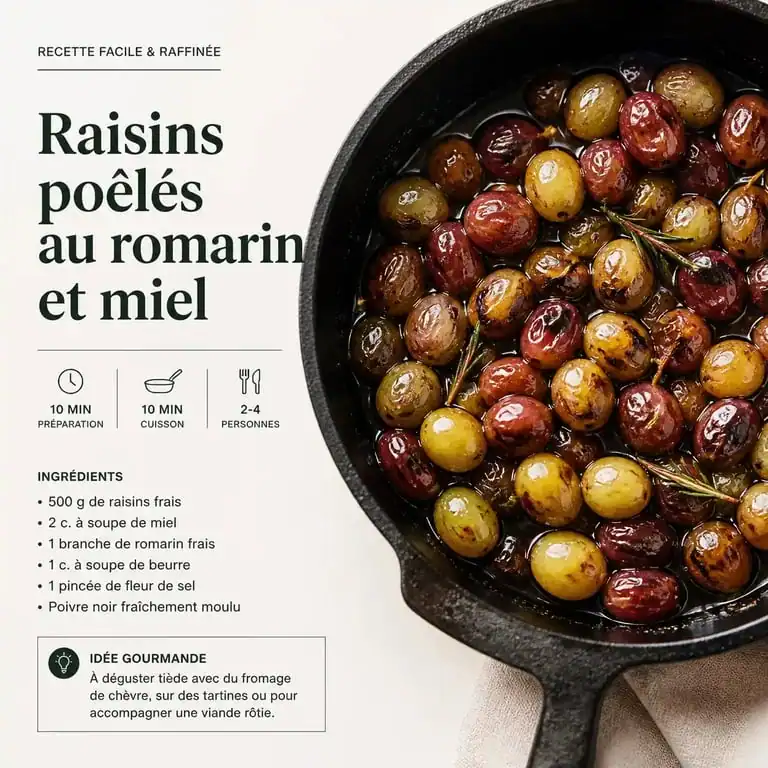 Recette de poêlée de raisins au romarin et miel, une idée de recette au raisin gourmande et facile