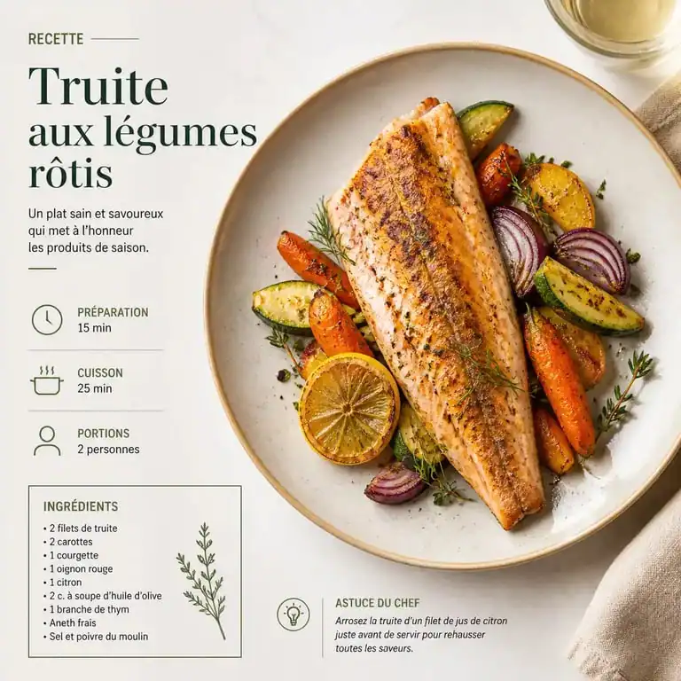 Filet de truite accompagné de légumes de saison rôtis