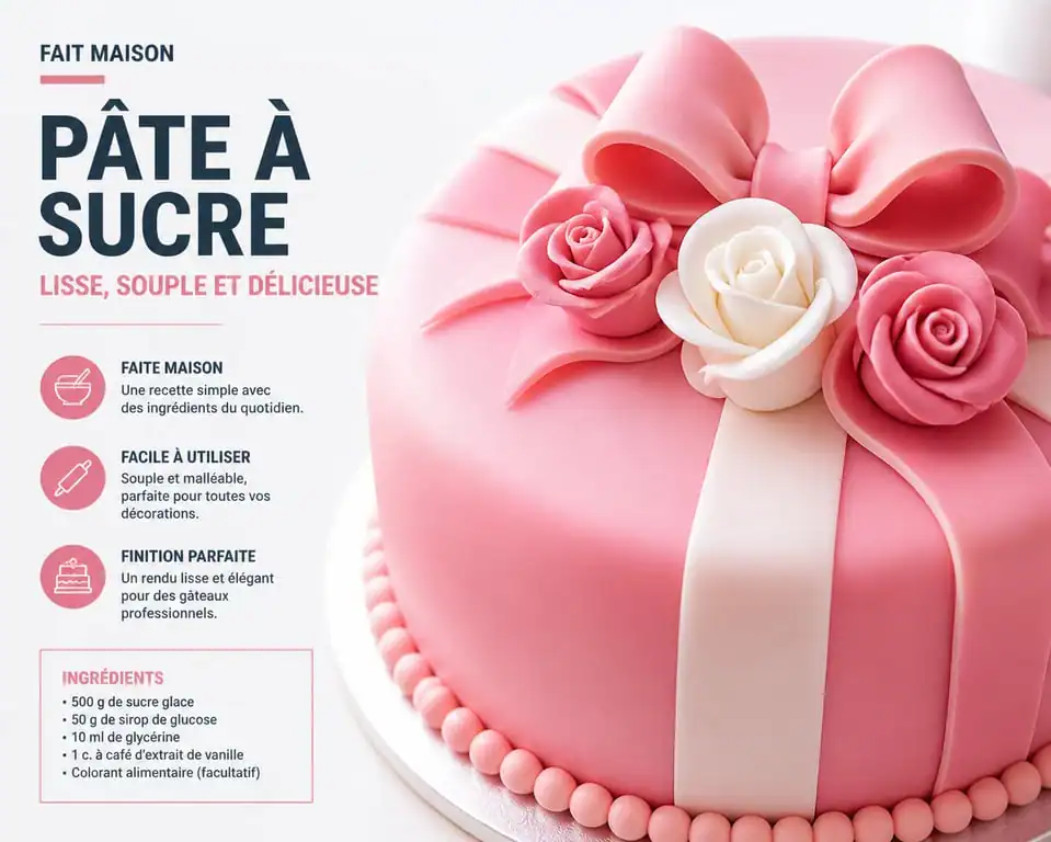 Gâteau décoré avec une recette de pâte à sucre sans glucose maison