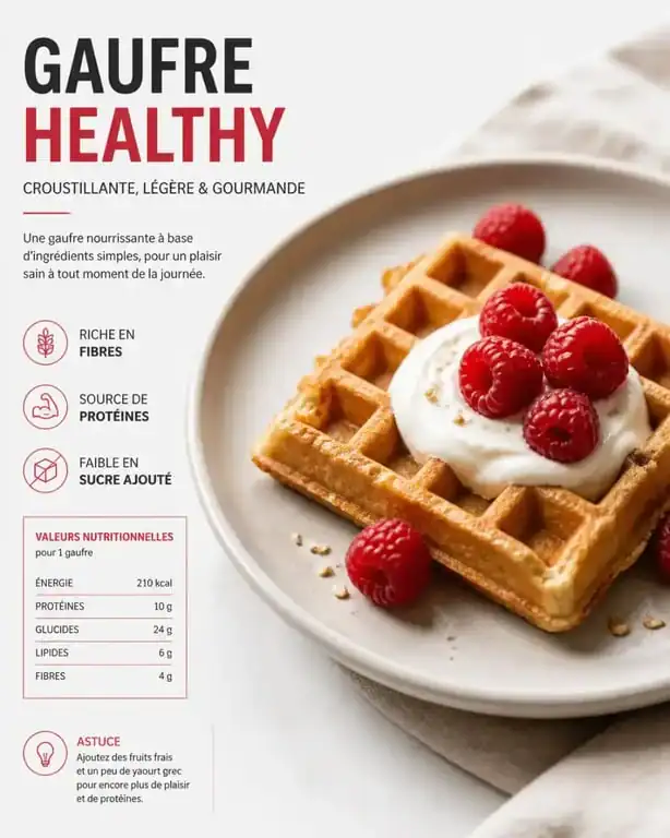 Gaufre healthy peu calorique garnie de fruits rouges