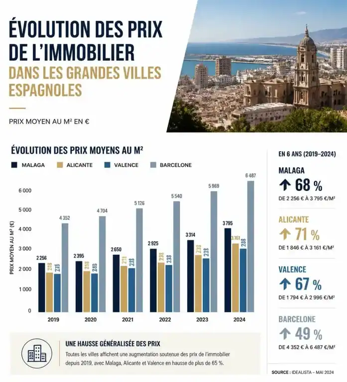 Évolution des prix de l'immobilier en Espagne par ville pour investir en immobilier en espagne