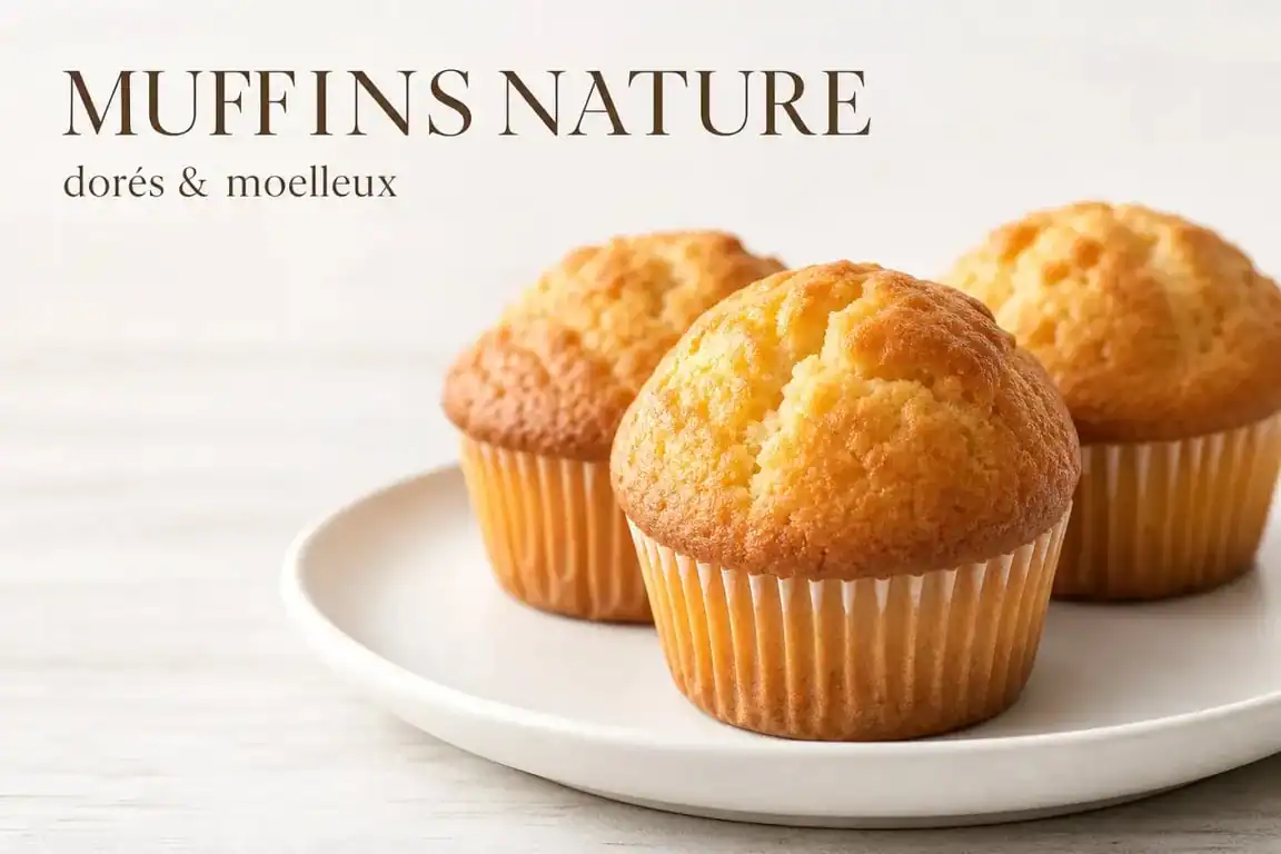 Recette pour muffins nature moelleux et dorés sur une assiette