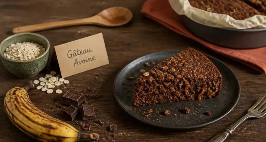 Gâteau au chocolat flocon d'avoine healthy, tranches, avoine et chocolat noir