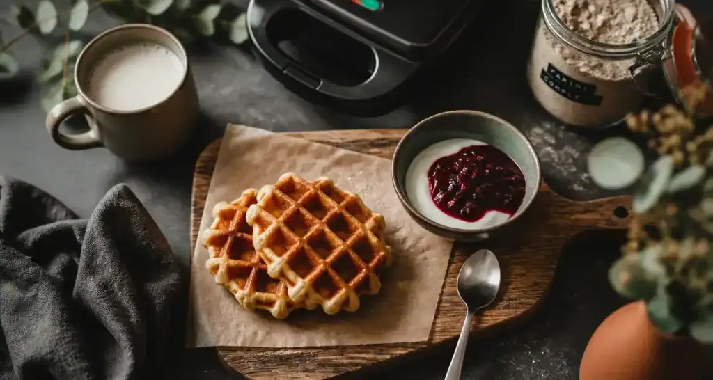 Gaufre healthy peu calorique : gaufres dorées, yaourt grec et fruits rouges