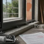 Installation baie vitrée : pose sur seuil en béton, mastic et rubans d’étanchéité