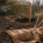 Quand planter un arbre fruitier : bêche, jeune pommier, fenêtre plantation pour une reprise garantie