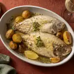 sole au four en plat céramique avec citron et persil