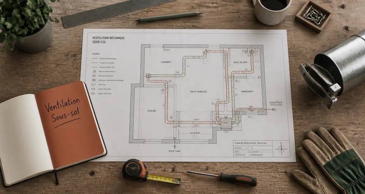 Plan ventilation mecanique sous sol sur bureau atelier