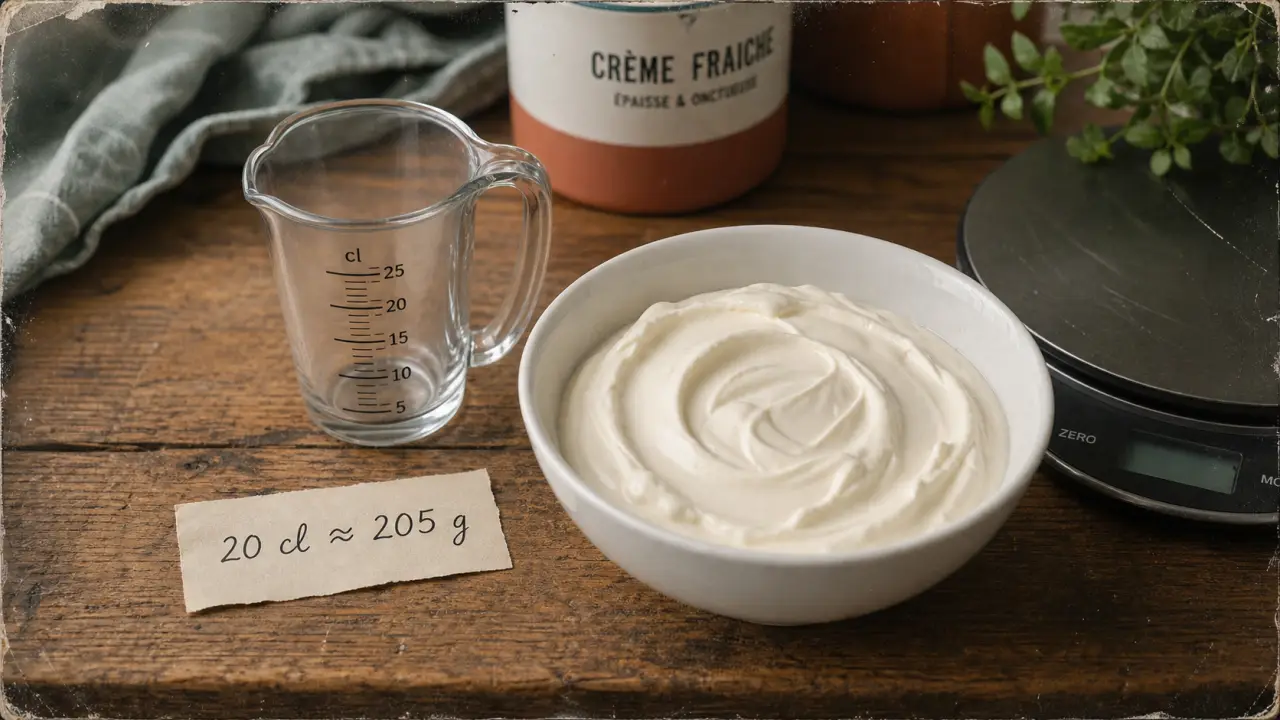 20 cl crème fraîche épaisse en gramme ≈ 205 g